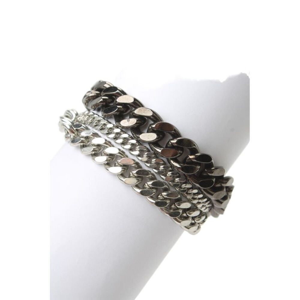 Giles & Brother Womens Silver Tone 3 Row Curb Chain Bracelet 7.5"